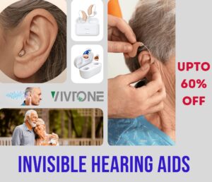 Vivtone Supermini CIC Hearing Aids with a sleek, portable design and rechargeable case providing 80 hours of power